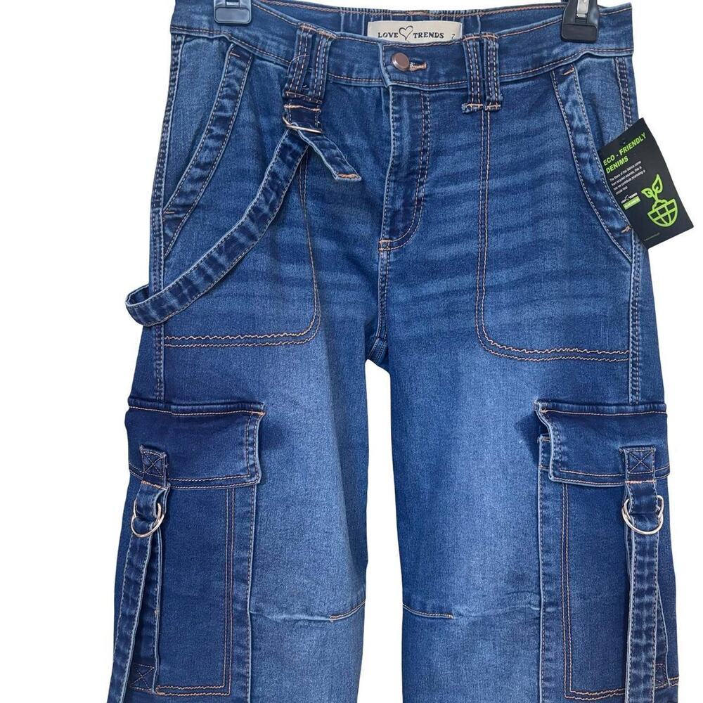 ECO FRIENDLY STRAPPY CARGO JEANS PANTS LOVE TREND Y2K‎ NWT 27-30" - Picture 4 of 8